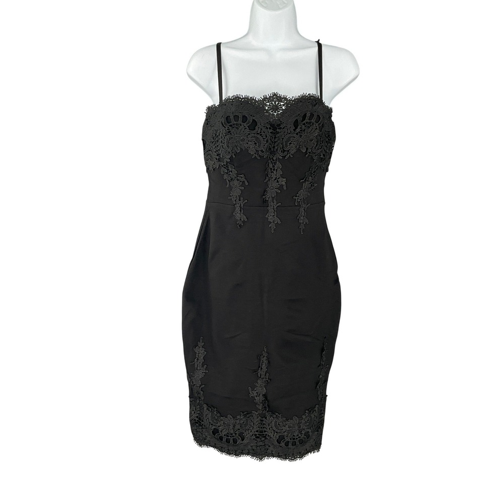 Haute Monde Black Lace Trim Bodycon Sheath Dress Sz M Whimsigoth Party Concert‎
